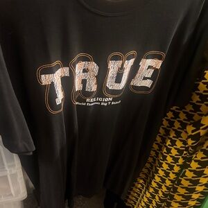 True Religion Black Tee with Bold White Lettering